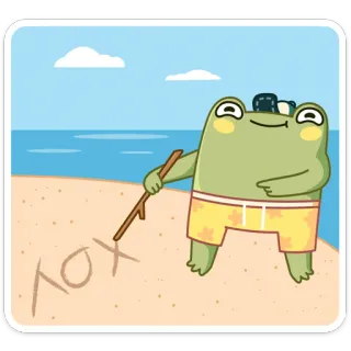 😅 ЛОХ กบ, ชายหาด, ทราย, การเขียน, คำดูถูก, การ์ตูน telegram sticker