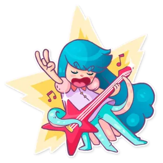 🌟 dibujo animado, guitarra, estrella, chica, música, estrella de rock telegram sticker