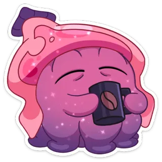 ☕️ carino, fungo, caffè, kawaii, scintillio, rosa, viola whatsapp sticker