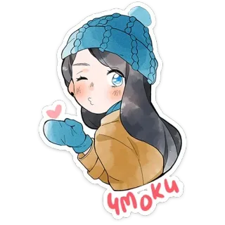 😘 чмокu Anime, Garota, Inverno, Chapéu, Fofa, Coração telegram sticker