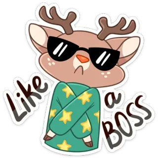 😎 Like a boss กวาง, สัตว์, เจ้านาย, แว่นตา, แว่นกันแดด, ตัวละคร, ภาพประกอบ, การ์ตูน telegram sticker