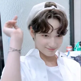 🙂 boy, kpop, person, portrait, smile, hat, white shirt telegram sticker