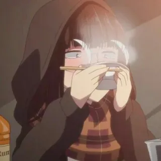 🍜 anime, cartoon, girl, eating, chopsticks, noodle telegram sticker