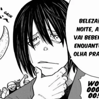 🍹 GRIN
15
BELEZA!
NOITE, A
VAI BEBER
ENQUANT
OLHA PRA
Wo
000
00! 漫画, 动漫, 思考, 肖像, 单色 telegram sticker
