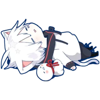 🛏 cat, anime, chibi, cute, sleeping, kawaii, white cat, doll telegram sticker