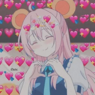 ❤️ Date. Аниме, Сердечки, Любовь, Мило, Девушка, Кавай, Розовые Волосы, Сердечки Руками telegram sticker