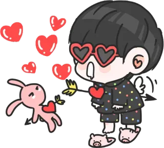💘 Cartone animato, Carino, Cuore, Amore, Kawaii, Angelo, Coniglio whatsapp sticker