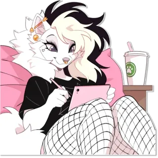 ✍ furry, anthro, digital art, drawing, sketching, aesthetic, pink, cat whatsapp sticker