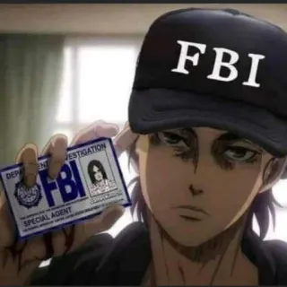 🤚 Eren Yeager Attack on Titan FBI Anime, Ataque a los Titanes, Eren Jaeger, FBI, Parodia, divertido, Meme telegram sticker