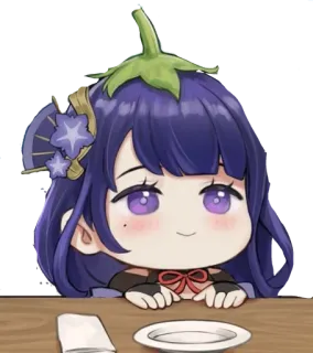 🌟 Raiden Shogun Genshin Impact Anime, Video game, Genshin Impact, Raiden Shogun, imut, Chibi, Makanan, Terong telegram sticker