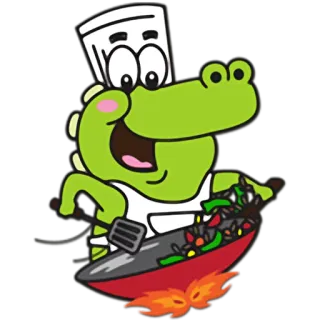 🔥 alligator, chef, cooking, stir-fry, cartoon, animal, food, cuisine telegram sticker