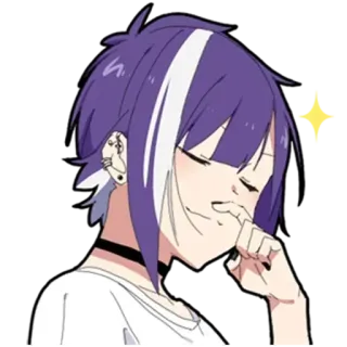 😎 Anime, lila Haare, Choker, Ohrringe, Mädchen telegram sticker