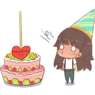 😯 Happy Birthday TY день рождения, торт, праздник, девочка, мультфильм, вечеринка telegram sticker