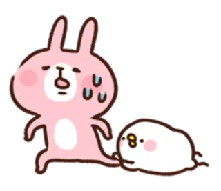 😞 만화, 토끼, 새, 치비, 귀여운, 귀여운, 스티커, 분홍 telegram sticker