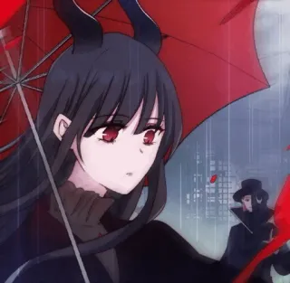 🍷 anime, gothic, dark, umbrella, horns, female, red telegram sticker