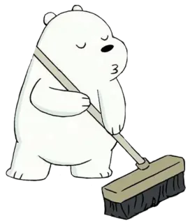 😙 Ice Bear We Bare Bears polar bear, cartoon, cleaning, broom, animal, white telegram sticker