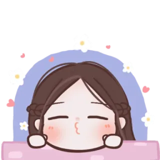🧸 dessin animé, fille, mignon, fleurs, illustration, emoji, autocollant telegram sticker