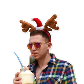 🦌 homem, natal, chifres de rena, óculos de sol, coco, bebida telegram sticker
