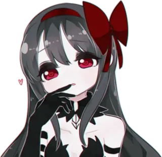 ❤ Anime, Menina, Fofa, Vermelho, Preto, Laço telegram sticker
