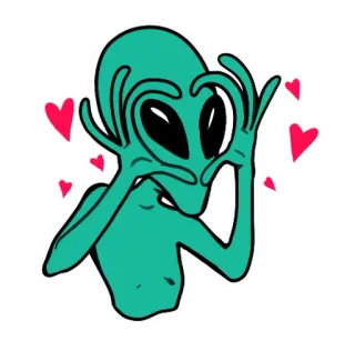 😘 Alien, Cinta, Hati, Lucu, Ekstraterestrial whatsapp sticker