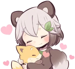 🤗 anime, kawaii, cute, heart, chibi, fox, bear telegram sticker
