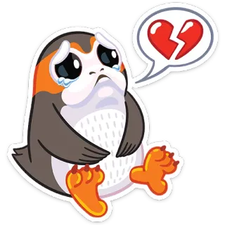 💔 Porg Star Wars porg, star wars, triste, llorando, corazón roto, animal, pájaro telegram sticker