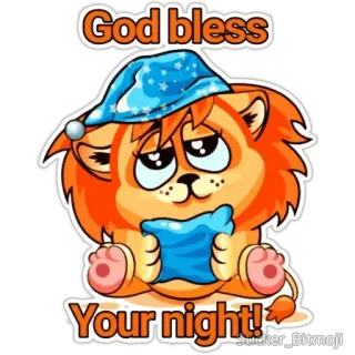 😇 God bless
Your night! leone, buonanotte, assonnato, cartone animato, benedizione, carino, animale telegram sticker