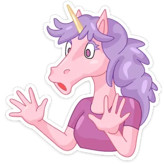 😱 unicorn, cartoon, cute, sticker, purple hair, pink whatsapp sticker