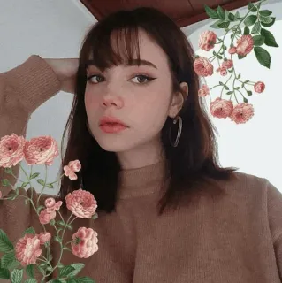 🥥 Porträt, Frau, Blumen, Rosen, Creolen, Schönheit, Brünette telegram sticker