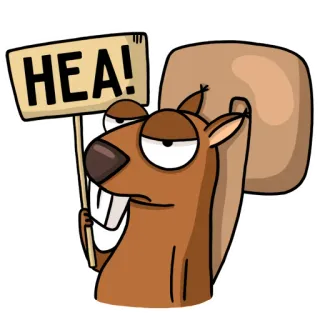 🤨 HEA! Eichhörnchen, Schild, Cartoon, Tier, Lustig, Fröhlich, Positiv telegram sticker