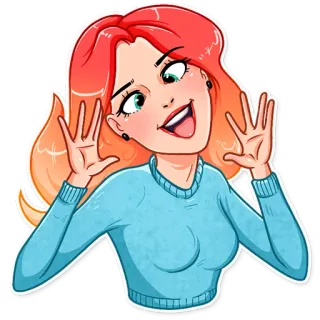 🤪 wanita, kartun, orang, bahagia, rambut merah whatsapp sticker