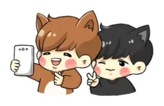 ✌ Kartun, Selfie, Lucu, Teman, Tanda perdamaian, Kawaii whatsapp sticker