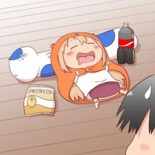 🍊 Umaru Himouto! Umaru-chan POTETIO anime, umaru, cute, lazy, potato chips, soda, funny telegram sticker