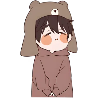 🫤 boy, bear, hoodie, cute, cartoon, illustration telegram sticker
