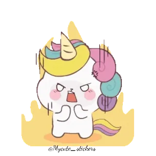 🌈 unicórnio, bravo, fofo, desenho animado, adesivo, kawaii, animal, ficcional telegram sticker