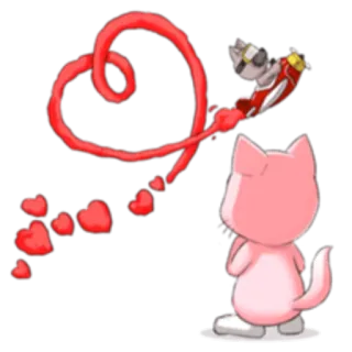 ❤ 猫, ハート, 飛行機, 愛, 漫画, 可愛い, ピンク telegram sticker
