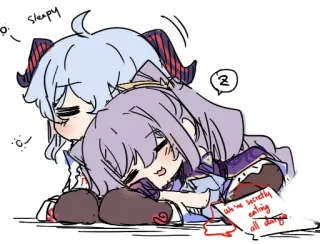 🏖 Ganyu, Keqing Genshin Impact Sleepy
we're secretly eating all dango anime, game, genshin impact, sleeping, cute, cartoon, art telegram sticker