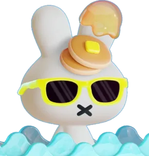 🌞 lapin, crêpe, mignon, lunettes de soleil, dessin animé, personnage, drôle whatsapp sticker