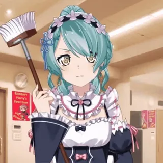 🍟 Rainbow Party's
First Show Anime, Pokojówka, Sprzątanie, Miotła, Postać telegram sticker