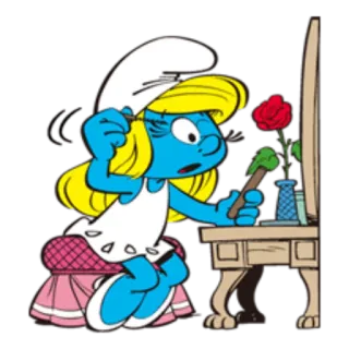 💄 Smurfette smurfette, smurfs, desenho animado, feminino, maquiagem, penteadeira telegram sticker