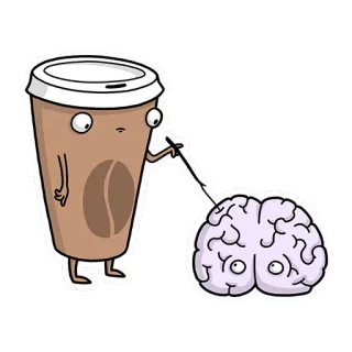 ☕️ café, cerveau, dessin animé, drôle, caféine, boisson, humour telegram sticker