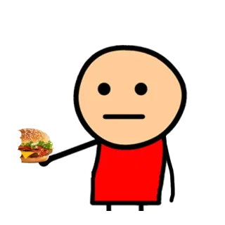 🍔 棒人間, シアン, 幸せ, ハンバーガー, 食べ物, 漫画, キャラクター, ユーモア telegram sticker