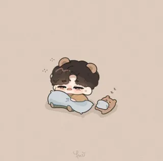 🍂 Cartoon, Schläfrig, Niedlich, Bär, Kissen, Kawaii telegram sticker