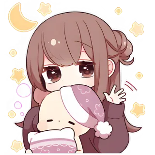 😴 Anime, Leuk, Slaap, Kawaii, Meisje, Maan, Sterren telegram sticker
