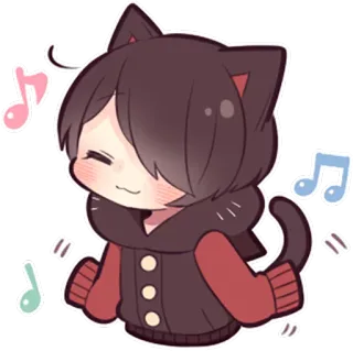 🎶 Anime, Gatto, Musica, Carino, Kawaii, Cartoni animati whatsapp sticker