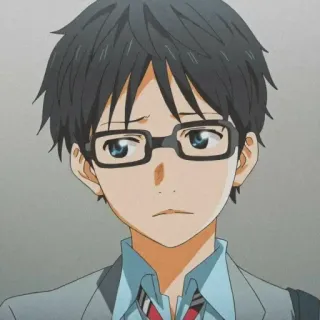 😕 Arima Kousei Your Lie in April Anime, Chłopak, Okulary, Smutny, Postać telegram sticker