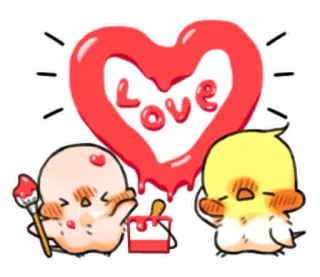 ❤ love amour, cœur, mignon, oiseaux, peinture, kawaii, dessin animé telegram sticker