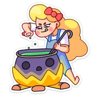 🍵 kartun, penyihir, ramuan, kuali, sihir, memasak, resep whatsapp sticker