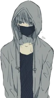🖤 Anime, Sweat à capuche, Masque, Gris, Triste, Ado telegram sticker
