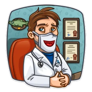 😷 médico, médico, saúde, máscara, desenho animado, estetoscópio, jaleco telegram sticker